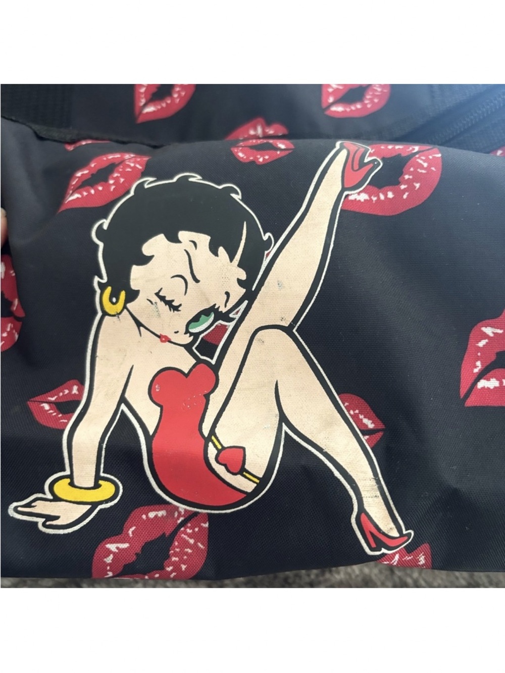 Black Betty Boop Print Tote Bag with Red Accents